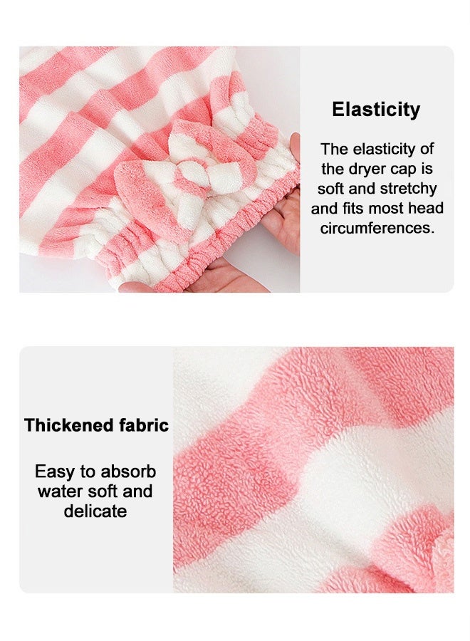 غنافوتو غطاء تجفيف الشعر الجاف من الألياف الدقيقة غطاء تجفيف سريع الامتصاص، غطاء تجفيف الشعر الناعم، غطاء منشفة الشعر الجاف المخطط، غطاء منشفة الشعر مع غطاء استحمام بعقدة معقودة، 2 قطعة - Image 3