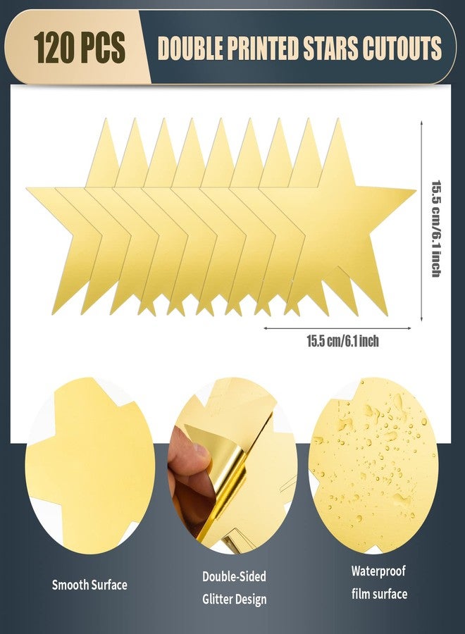 FOBSME 120 Pieces Stars Cutouts Gold Double Printed Star Cutouts Aluminum Foil Paper Star Confetti Cutouts 6 Inch Large Glitter Stars Decorations for Bulletin Board Classroom Wedding Wall Party Supplies - Image 2
