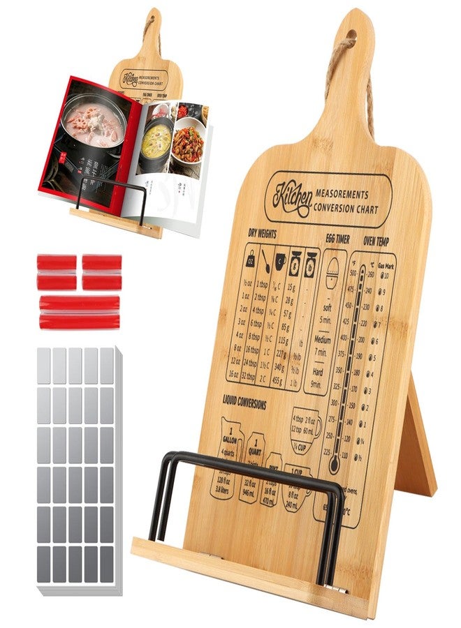 Ranjaner Cookbook Stand, Wooden Cookbook Holder for Kitchen Counter, Recipe Book Holder with Measurement Conversion Chart, Recipe Book Stand for Holding Cookbooks - Image 1