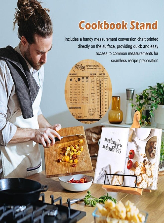 Ranjaner Cookbook Stand, Wooden Cookbook Holder for Kitchen Counter, Recipe Book Holder with Measurement Conversion Chart, Recipe Book Stand for Holding Cookbooks - Image 3