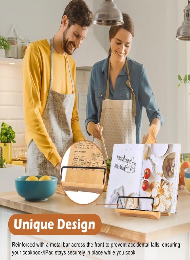 Ranjaner Cookbook Stand, Wooden Cookbook Holder for Kitchen Counter, Recipe Book Holder with Measurement Conversion Chart, Recipe Book Stand for Holding Cookbooks - Image 4