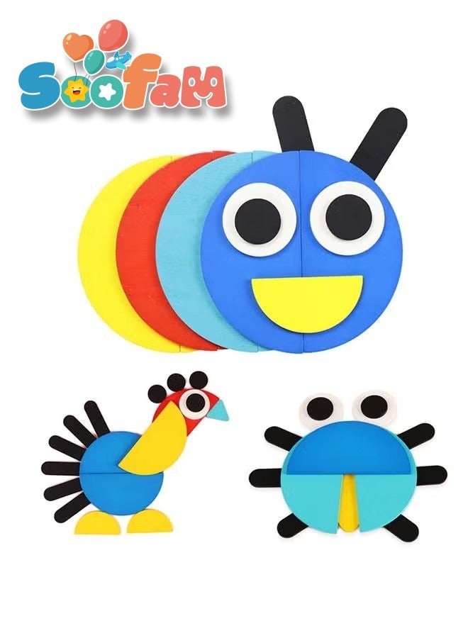 Soofam 96 Piece Early Development  Wooden Jigsaw Montessori Puzzle Wooden Pattern Blocks Set  ​Shape Puzzle Kindergarten Classic Educational Montessori  Toy Jigsaw Puzzle - Image 2