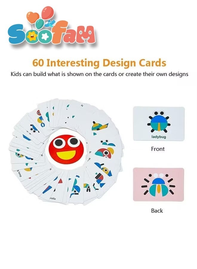 Soofam 96 Piece Early Development  Wooden Jigsaw Montessori Puzzle Wooden Pattern Blocks Set  ​Shape Puzzle Kindergarten Classic Educational Montessori  Toy Jigsaw Puzzle - Image 4