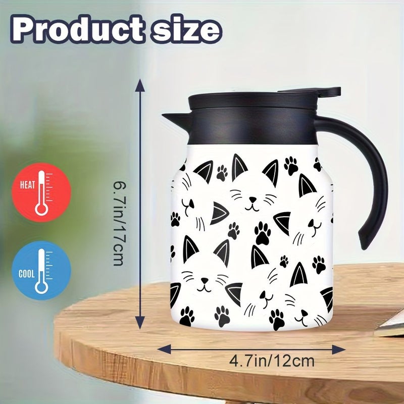 34Oz Insulated Flask With Adorable Cat Design Double Walled Stainless Steel Coffee Pot Tea Kettle With Handle And Lid Gift For Pet Lovers Cat Fans Animal Rescue Volunteers - Image 3