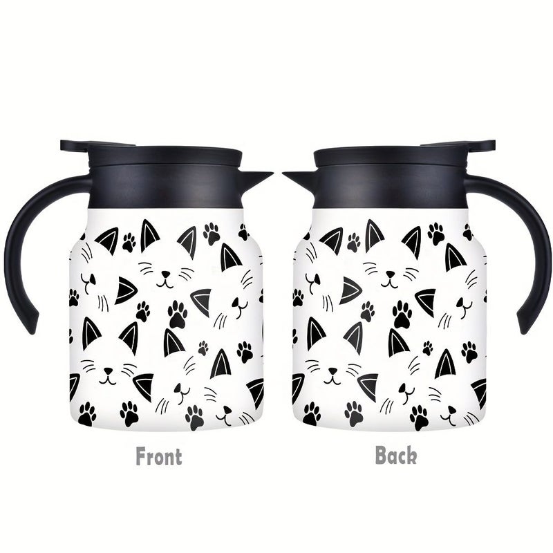 34Oz Insulated Flask With Adorable Cat Design Double Walled Stainless Steel Coffee Pot Tea Kettle With Handle And Lid Gift For Pet Lovers Cat Fans Animal Rescue Volunteers - Image 1