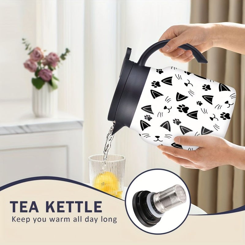 34Oz Insulated Flask With Adorable Cat Design Double Walled Stainless Steel Coffee Pot Tea Kettle With Handle And Lid Gift For Pet Lovers Cat Fans Animal Rescue Volunteers - Image 2