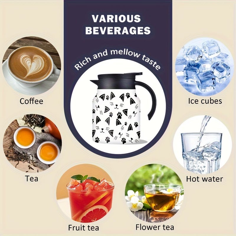 34Oz Insulated Flask With Adorable Cat Design Double Walled Stainless Steel Coffee Pot Tea Kettle With Handle And Lid Gift For Pet Lovers Cat Fans Animal Rescue Volunteers - Image 4