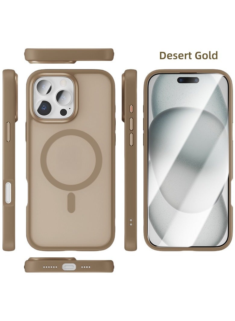 Magnetic Case for iPhone 16 ProCompatible with MagSafe, Translucent Matte Back Slim Shockproof Phone Cover (Desert Gold)  - Image 1