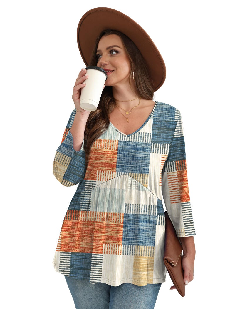 OFEEFAN Plus Size 3/4 Length Sleeve Womens Tops Summer Clothes Business Casual Outfits Beach Vacation Clothes Cowgirl Outfits Western Outfit Early Fall Fashion Clothing Tunic Tops XL - Image 4
