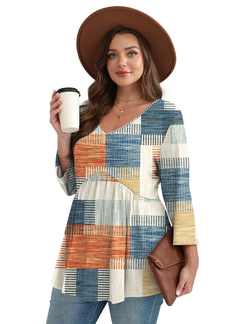 OFEEFAN Plus Size 3/4 Length Sleeve Womens Tops Summer Clothes Business Casual Outfits Beach Vacation Clothes Cowgirl Outfits Western Outfit Early Fall Fashion Clothing Tunic Tops XL - Image 3