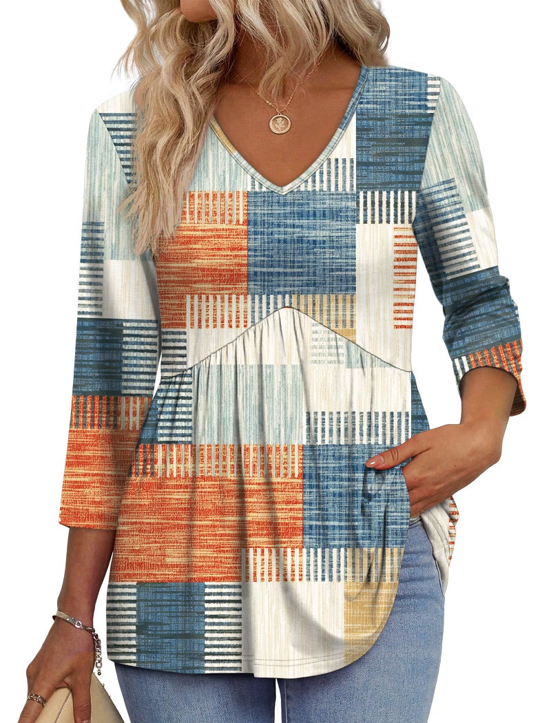OFEEFAN Plus Size 3/4 Length Sleeve Womens Tops Summer Clothes Business Casual Outfits Beach Vacation Clothes Cowgirl Outfits Western Outfit Early Fall Fashion Clothing Tunic Tops XL - Image 1