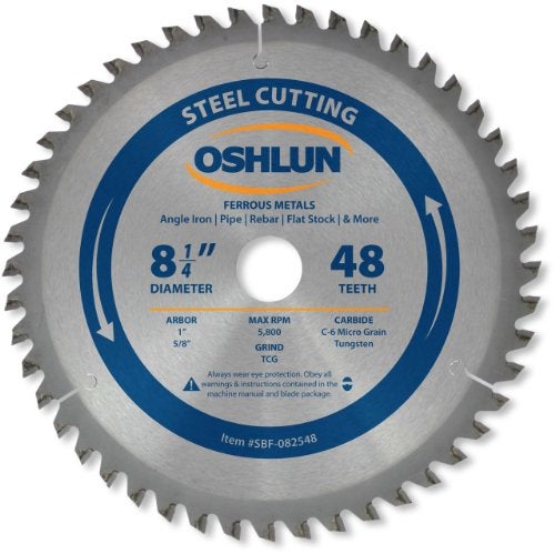 OSHLUN شفرة منشار أوشلون SBF-082548 بقطر 8-1/4 بوصة و48 سنًا TCG مع محور 1 بوصة (دائرة 5/8 بوصة) للصلب اللين والمعادن الحديدية - Image 3