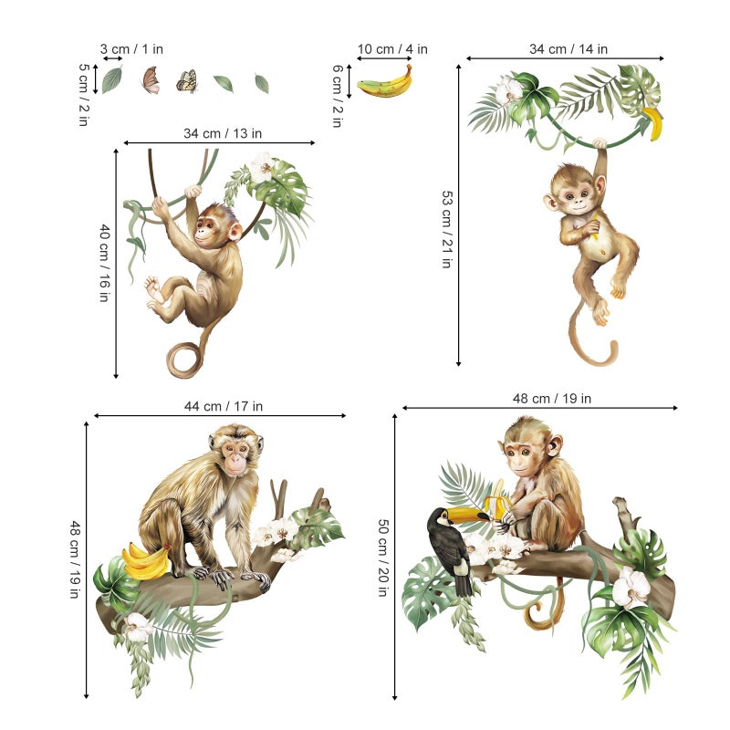 decalmile Wild Monkey Climbing Tree Wall Decals Jungle Animals Vine Leaves Wall Stickers Baby Nursery Kids Room Living Room Wall Decor - Image 4