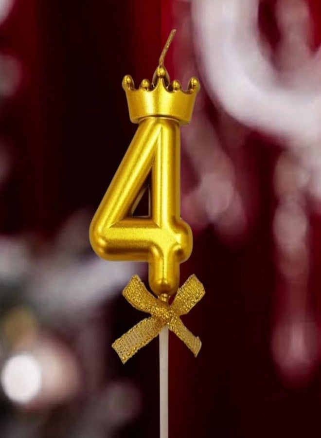 Fun Affairs Number 4 Unscented Candle with Crown 3 inch for 4th Birthday Party, Wedding Anniversary, Engagement, Theme Party Celebration Cake Topping Decoration Gold, Numeric 4 - Image 1