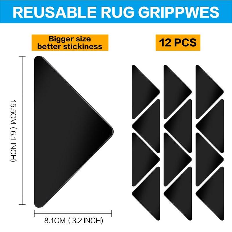 Rug Gripper for Hardwood Floors: 12 PCS Damage-Free Carpet Tape for Area Rugs - Secure, Strong Hold for Rugs on Wood Floors & Carpets (Note: Not suitable for rug on carpets) - Image 3