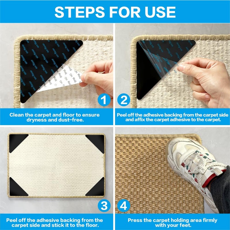 Rug Gripper for Hardwood Floors: 12 PCS Damage-Free Carpet Tape for Area Rugs - Secure, Strong Hold for Rugs on Wood Floors & Carpets (Note: Not suitable for rug on carpets) - Image 4