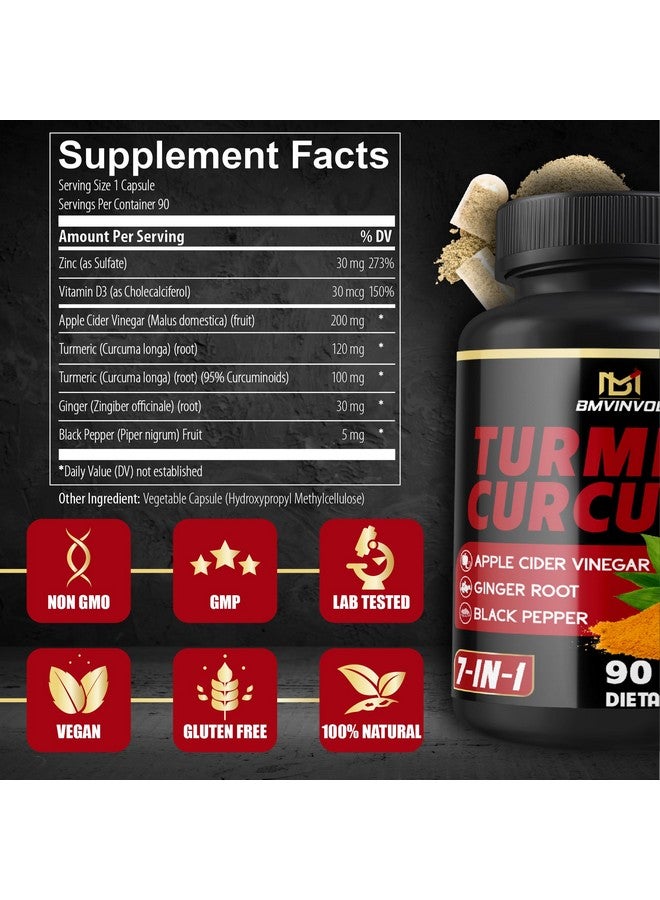 BMVINVOL Turmeric Curcumin Supplement - 95% Curcuminoids with Ginger, Apple Cider Vinegar, Black Pepper - 90 Count - 3 Month Supply - Image 2