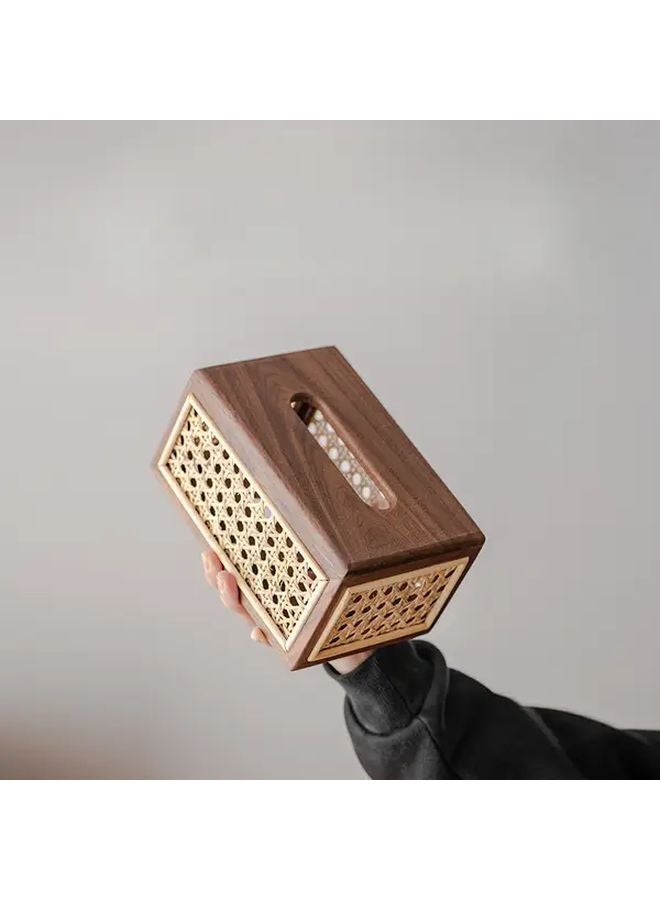 صندوق المناديل المصنوع من الخشب الصلب مع حياكة الروطان، تصميم قرص العسل، متين وأنيق للاستخدام في المنزل والفندق - Image 1