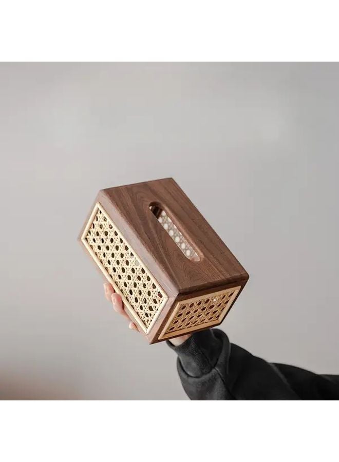 صندوق المناديل المصنوع من الخشب الصلب مع حياكة الروطان، تصميم قرص العسل، متين وأنيق للاستخدام في المنزل والفندق - Image 4