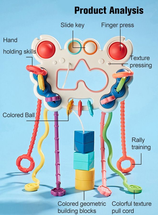 Crab Shape Montessori Food Grade Silicone Pull String Activity Toy with Sliding Magic Balls and Simple Bubble for Motor Skills Baby Sensory Toys Birthday Gift for Boys Girls  - Image 4