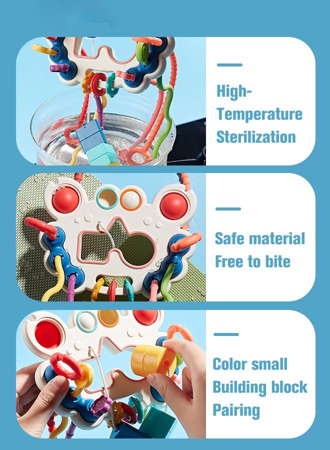 Crab Shape Montessori Food Grade Silicone Pull String Activity Toy with Sliding Magic Balls and Simple Bubble for Motor Skills Baby Sensory Toys Birthday Gift for Boys Girls  - Image 2
