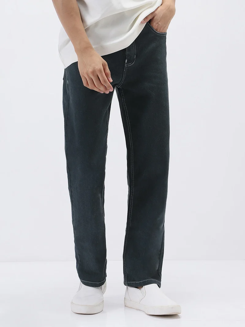 Urbano Fashion Men's Dark Grey Straight Fit Washed Jeans Stretchable