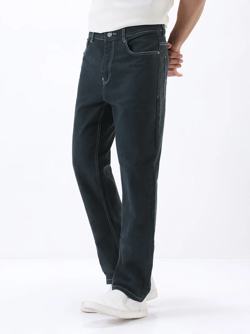 Urbano Fashion  Urbano Fashion Men's Dark Grey Straight Fit Washed Jeans Stretchable  | Best Price UAE