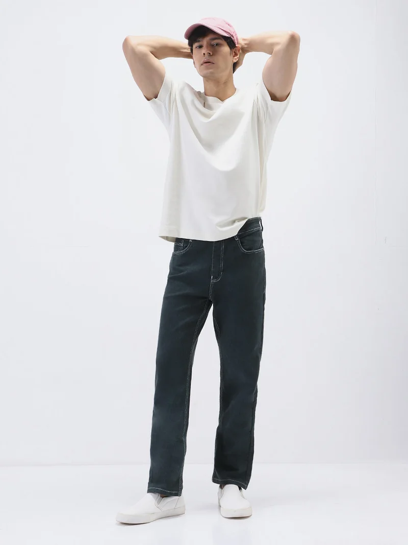 Urbano Fashion  Urbano Fashion Men's Dark Grey Straight Fit Washed Jeans Stretchable  | Best Price UAE