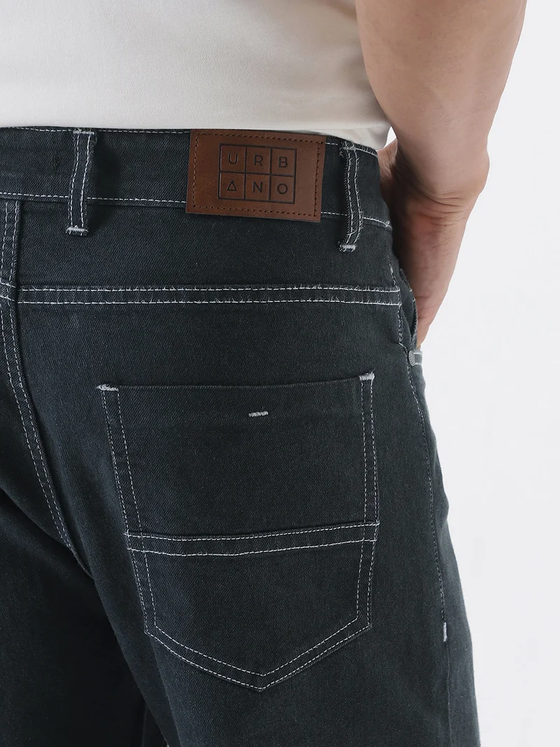 Urbano Fashion  Urbano Fashion Men's Dark Grey Straight Fit Washed Jeans Stretchable  | Best Price UAE