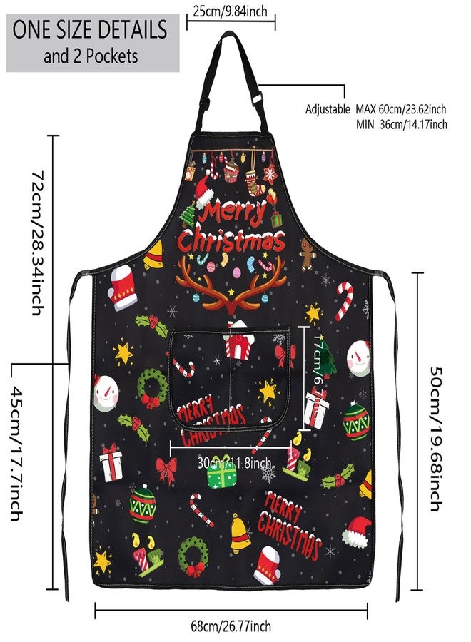 MBMSO Merry Christmas Aprons for Women Men Christmas Kitchen Cooking Apron with Pockets Merry Christmas Gifts Chef Baking Apron (Christmas Apron-black) - Image 2