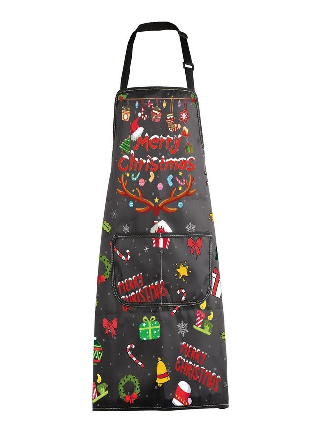 MBMSO Merry Christmas Aprons for Women Men Christmas Kitchen Cooking Apron with Pockets Merry Christmas Gifts Chef Baking Apron (Christmas Apron-black) - Image 1