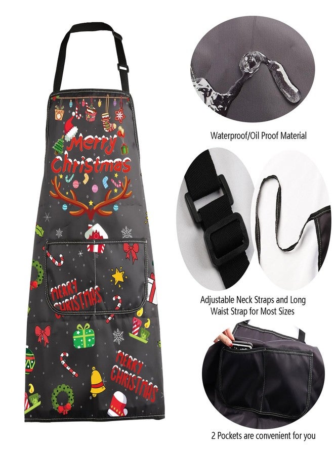 MBMSO Merry Christmas Aprons for Women Men Christmas Kitchen Cooking Apron with Pockets Merry Christmas Gifts Chef Baking Apron (Christmas Apron-black) - Image 5