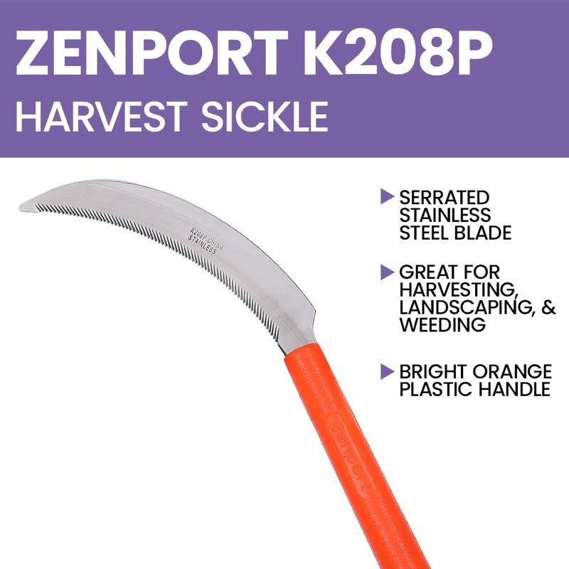 Zenport منجل زينبورت K208P مع مقبض بلاستيكي، حافة مسننة خفيفة، شفرة من الفولاذ المقاوم للصدأ بطول 6.5 بوصة، برتقالي - Image 4