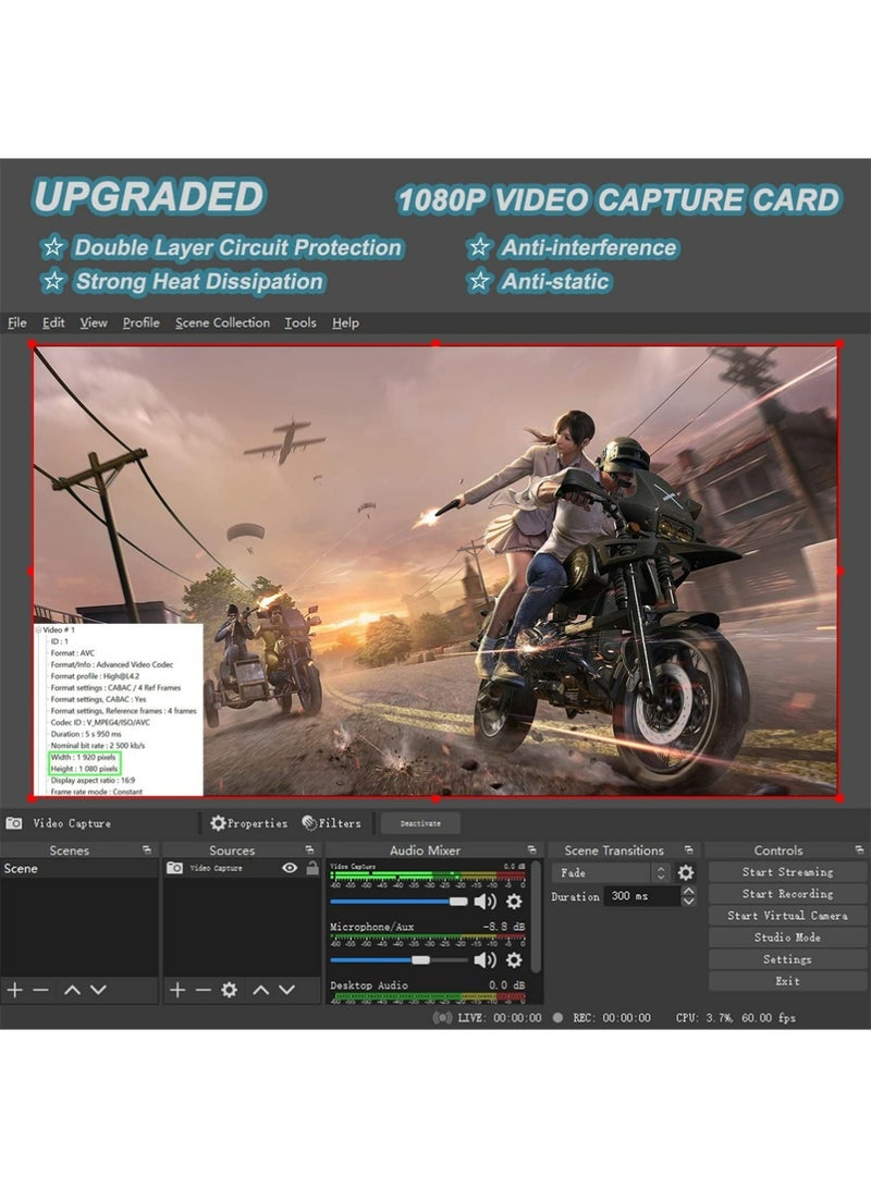 إكس ليفيل 4K HDMI بطاقة التقاط الفيديو ، بطاقة كام لعبة التقاط بطاقة التقاط الصوت محول HDMI إلى جهاز التقاط التسجيل USB 2.0 للبث المباشر والبث الحي ومؤتمر الفيديو والتدريس والألعاب - Image 2