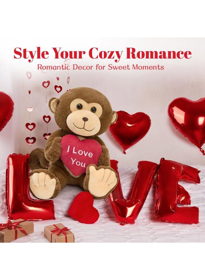 MorisMos Love Heart Monkey Stuffed Animal, 18'' Brown Monkey with Red Heart for Girlfriend Boyfriend Wife Mom Fiancée Valentine's Gift,Small Stuffed Animal for Kid Birthday Christmas Baby Shower Decor - Image 3