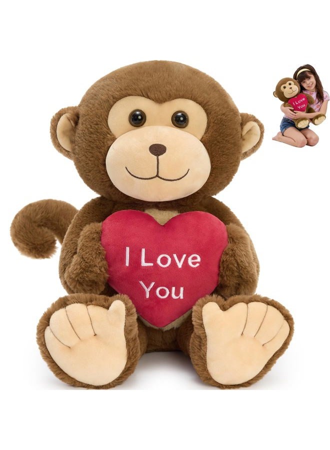 MorisMos Love Heart Monkey Stuffed Animal, 18'' Brown Monkey with Red Heart for Girlfriend Boyfriend Wife Mom Fiancée Valentine's Gift,Small Stuffed Animal for Kid Birthday Christmas Baby Shower Decor - Image 1