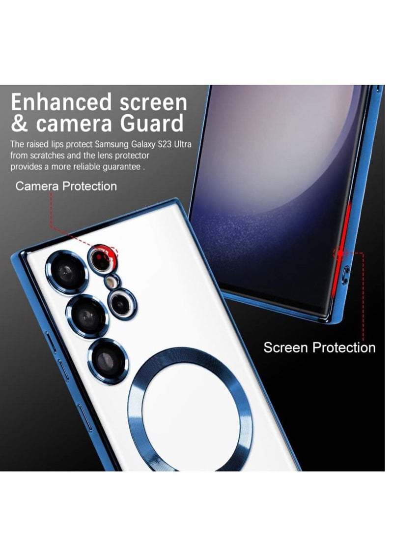 Magnetic Clear Case for Samsung Galaxy S23 Ultra with Camera Lens Protector Magsafe Compatible Electroplated Soft TPU Shockproof Anti-Scratch Phone Case - Image 2