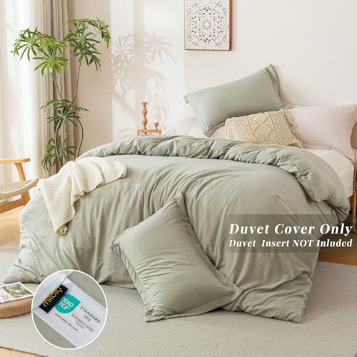 MILDLY Super Soft Duvet Cover 2pcs - 100% Washed Microfiber October Mist Sage Comforter Cover Set with Zipper Closure & Corner Ties (No Comforter) - Image 3