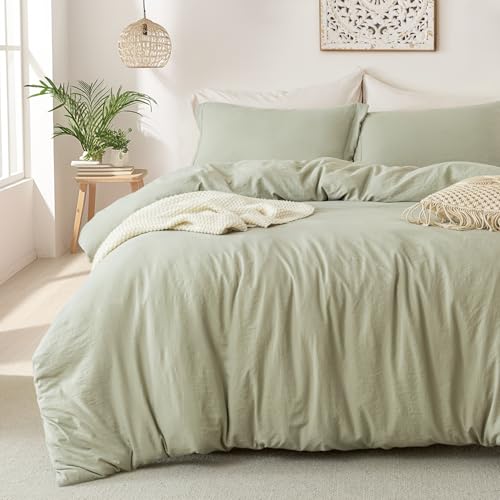 MILDLY Super Soft Duvet Cover 2pcs - 100% Washed Microfiber October Mist Sage Comforter Cover Set with Zipper Closure & Corner Ties (No Comforter) - Image 1