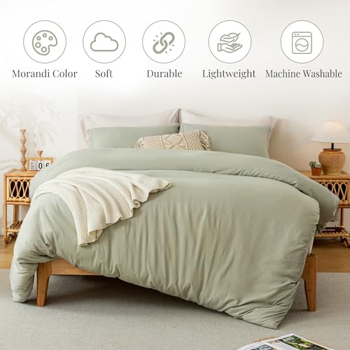 MILDLY Super Soft Duvet Cover 2pcs - 100% Washed Microfiber October Mist Sage Comforter Cover Set with Zipper Closure & Corner Ties (No Comforter) - Image 2