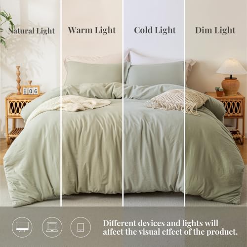 MILDLY Super Soft Duvet Cover 2pcs - 100% Washed Microfiber October Mist Sage Comforter Cover Set with Zipper Closure & Corner Ties (No Comforter) - Image 4