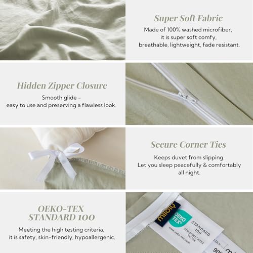 MILDLY Super Soft Duvet Cover 2pcs - 100% Washed Microfiber October Mist Sage Comforter Cover Set with Zipper Closure & Corner Ties (No Comforter) - Image 5