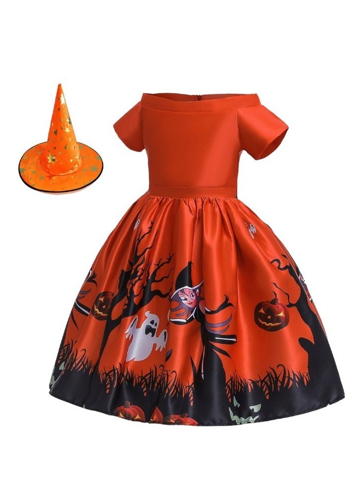 D'Daniela Halloween Printed Dress - Orange - Image 1