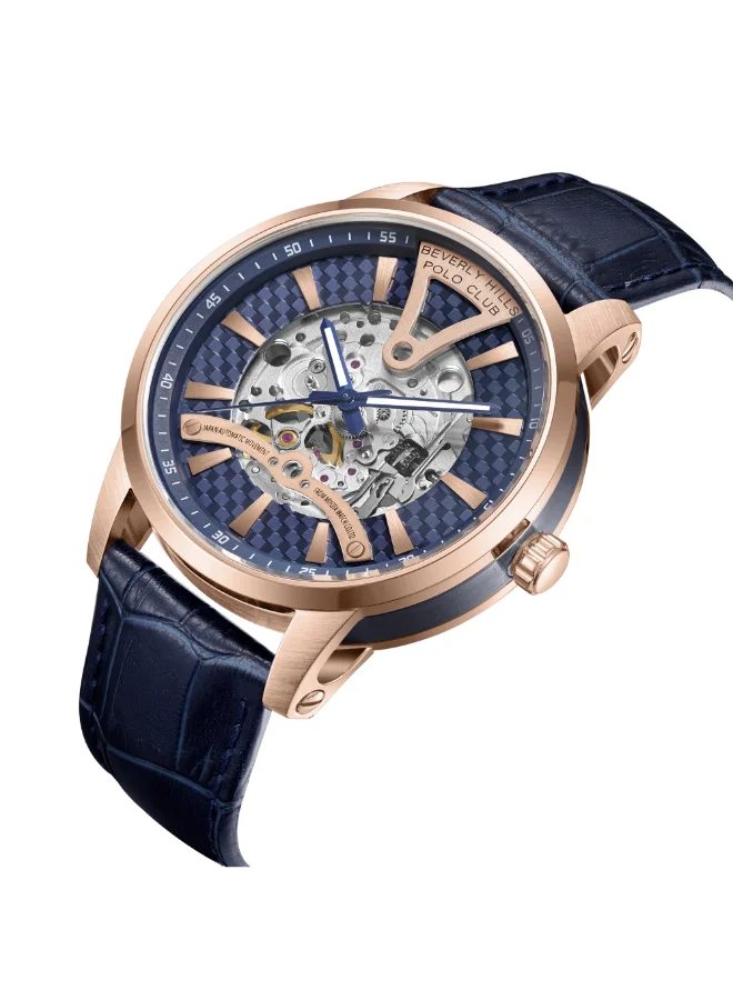 بيفرلي هيلز بولو كلوب Polo Club Men's Watch, Mechanical Display and Leather Strap - BP3553X.499, Blue