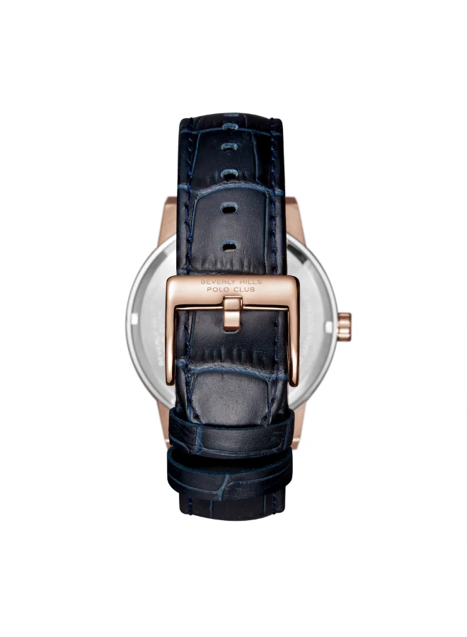 بيفرلي هيلز بولو كلوب Polo Club Men's Watch, Mechanical Display and Leather Strap - BP3553X.499, Blue
