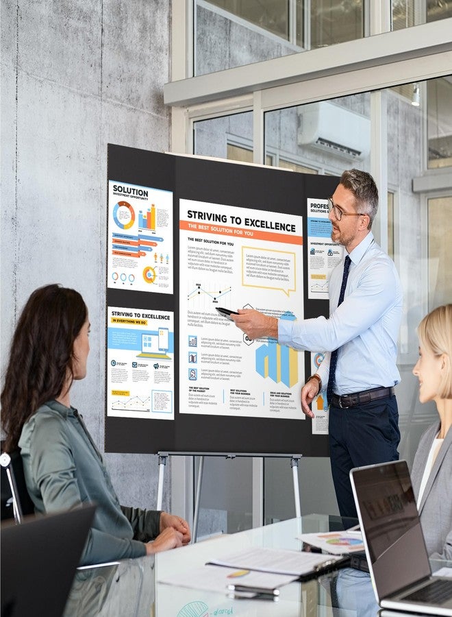 AKONEGE 2 Pack 36" x 48" Trifold Poster Board for Presentation, Black Corrugated Cardboard Large Tri Fold Poster Board for Science Fair, Office or School Projects, Photo Displays, Exhibitions Event - Image 5