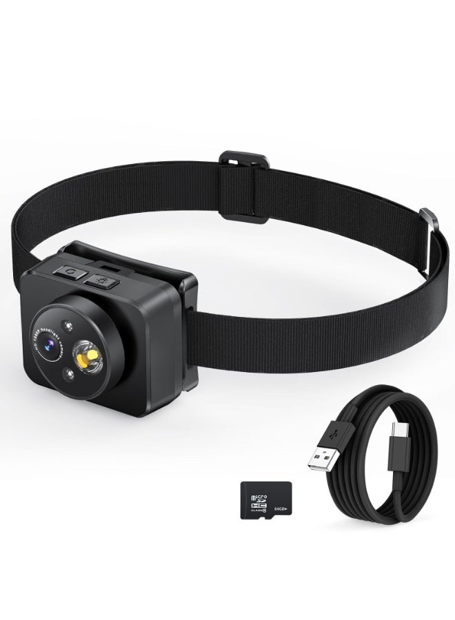 Head-Mounted 1080P HD Action Camera with LED Headlamp for Night Activities - Image 1