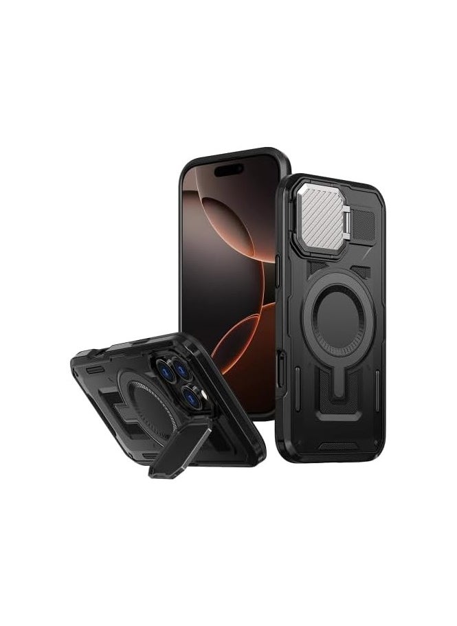 GOLDEN MASK GOLDEN MASK Compatible With iPhone 15 Pro Max Case with Camera Protection, with Mag-safe Case Magnetic with Stand (Black)  - Image 1