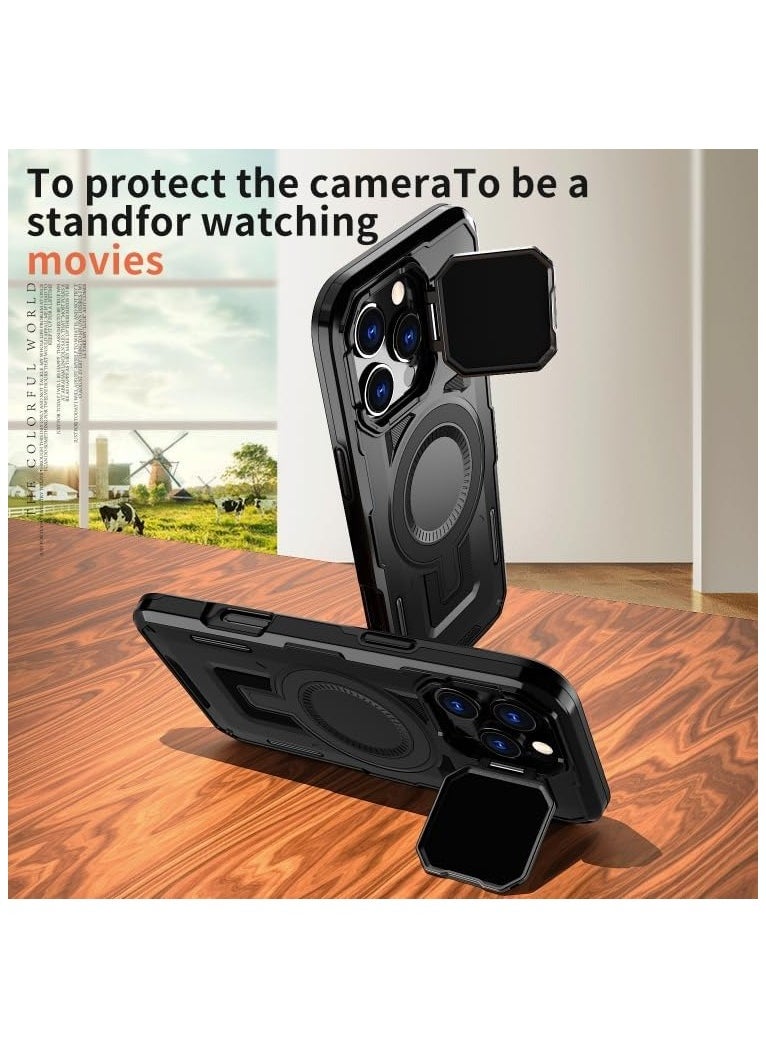 GOLDEN MASK GOLDEN MASK Compatible With iPhone 15 Pro Max Case with Camera Protection, with Mag-safe Case Magnetic with Stand (Black)  - Image 5