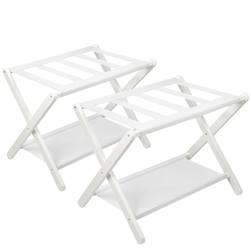 VASMIA Luggage Rack Folding Suitcase Stand with Storage Shelf Set of 2 Bamboo Luggage Stand for Guest RoomBedroon and HotelHolds up to 131 lbFit Most Luggage SizeWhite